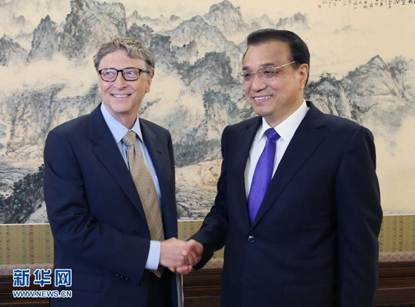 11月12日，国务院总理李克强在北京中南海紫光阁会见来华访问的比尔·盖茨。 新华社记者姚大伟摄